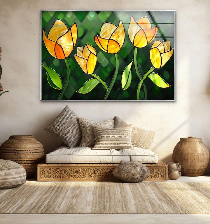 Yellow Flower Stained Glass Wall Art glass art painting, glass art for the Wall

