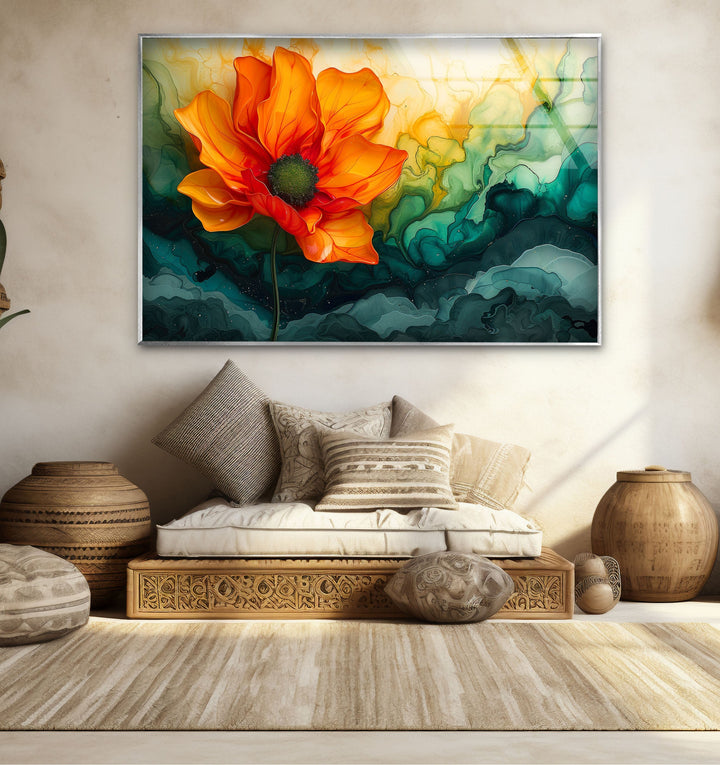 Flower & Marble Design Glass Wall Art glass wall decor, glass wall art decor
