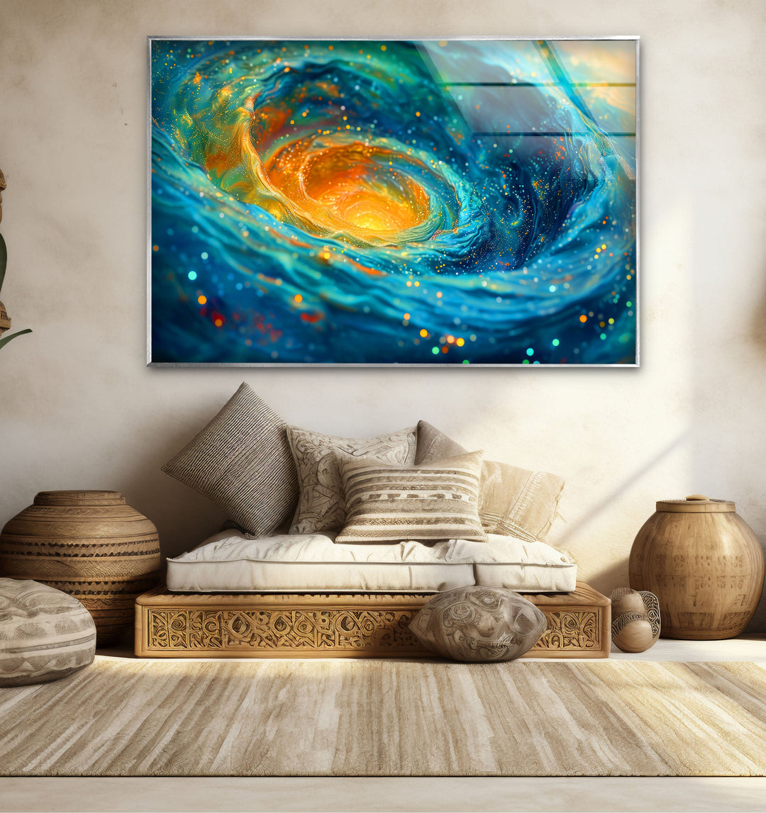 Swirling Galaxy With Stars and Nebulae Glass Wall Art