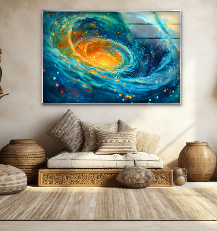 Swirling Galaxy With Stars and Nebulae Glass Wall Art
