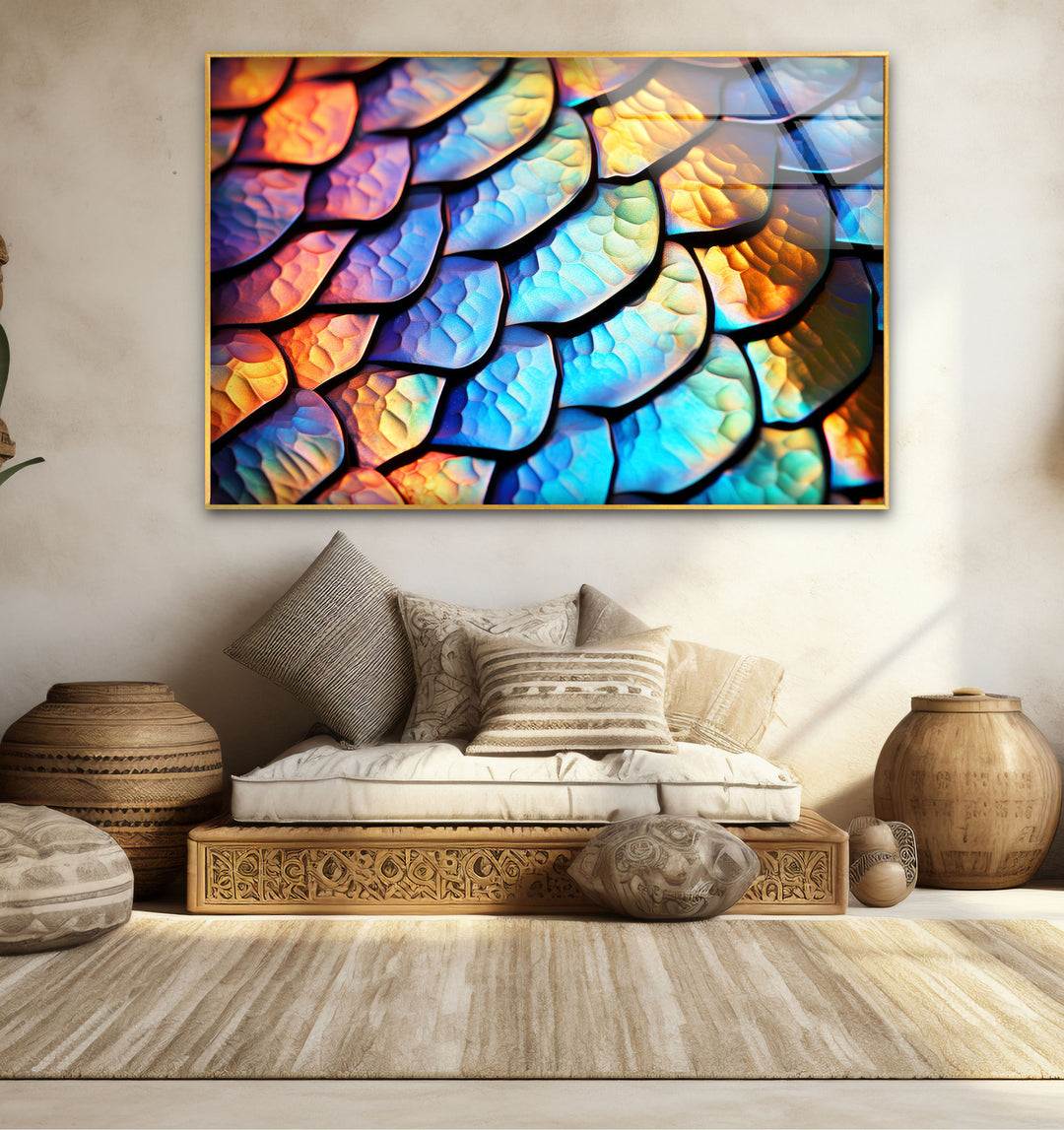 Rainbow Scales Wall Art – Iridescent Texture Glass Print for Bold Interiors