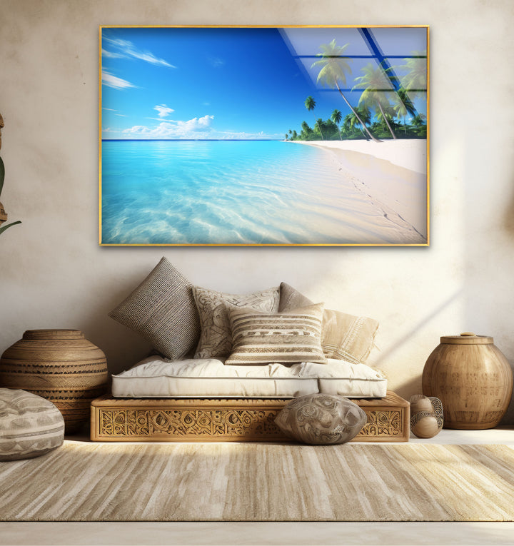 Tropisches Strandparadies Wandkunst – Kristallklares Ozeanglas-Druckdekor