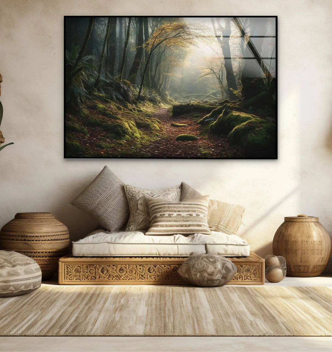 Misty Forest Path Wall Art – Enchanted Nature Glass Print for Tranquil Decor - MyPhotoStation