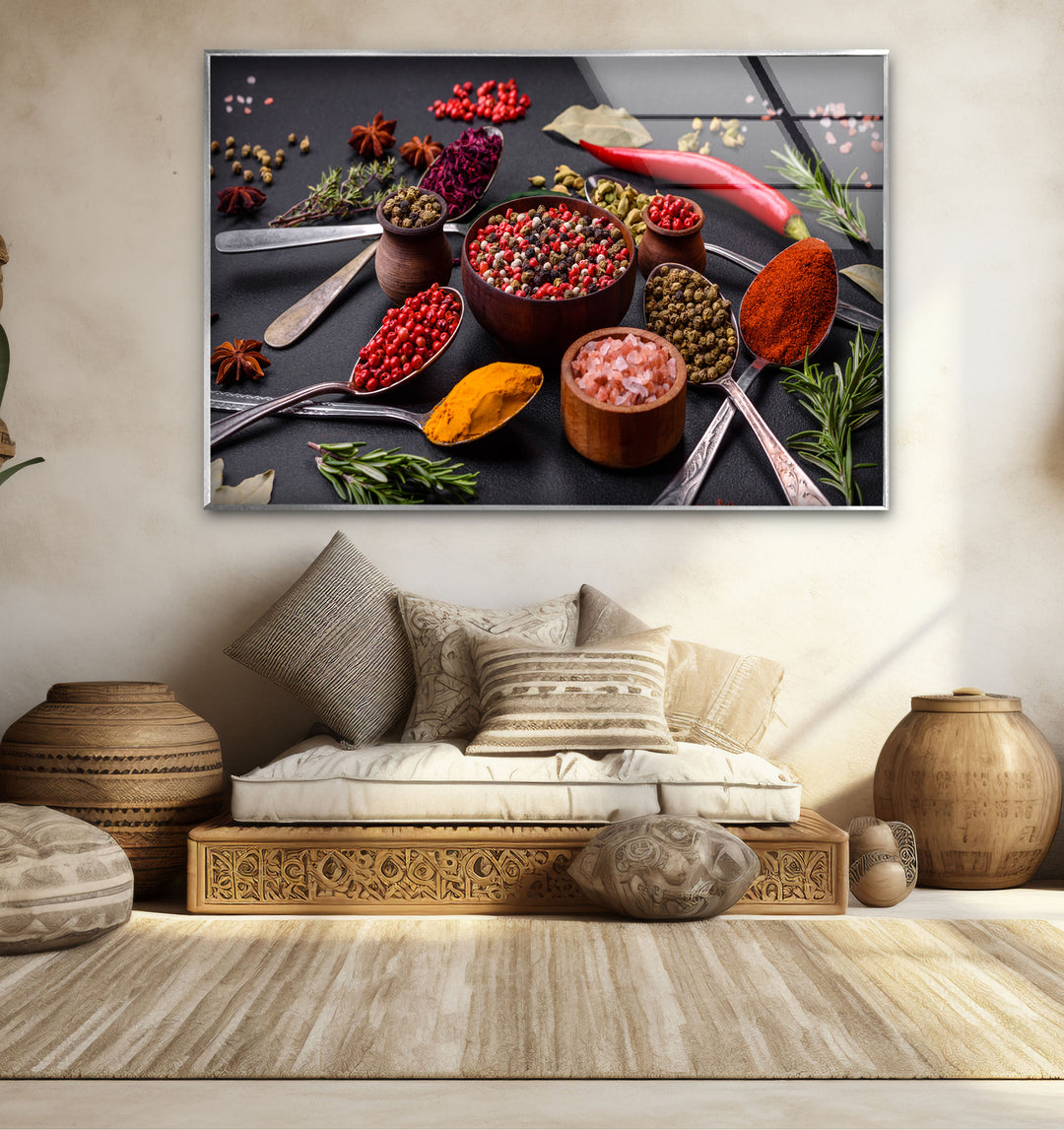 Bunte Gewürzwandkunst – Gourmet-Küchenkräuter- und Gewürzglasdruck