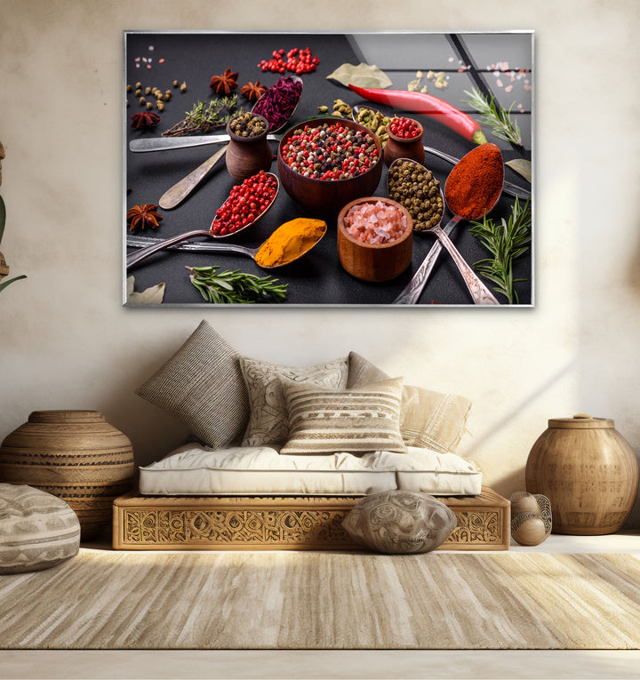 Bunte Gewürzwandkunst – Gourmet-Küchenkräuter- und Gewürzglasdruck
