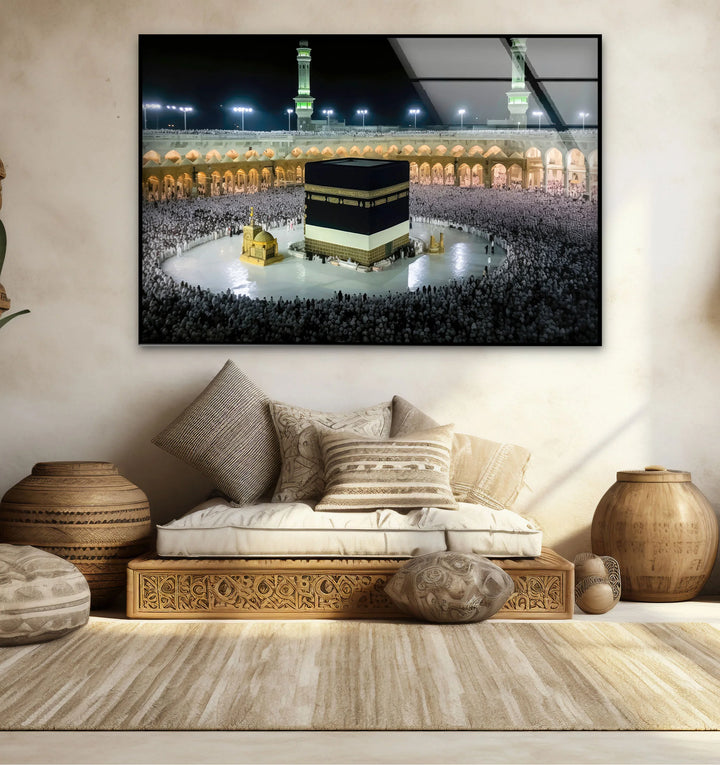 Kaaba Mecca Wall Art – Sacred Islamic Glass Print of Masjid al-Haram at Night - MyPhotoStation