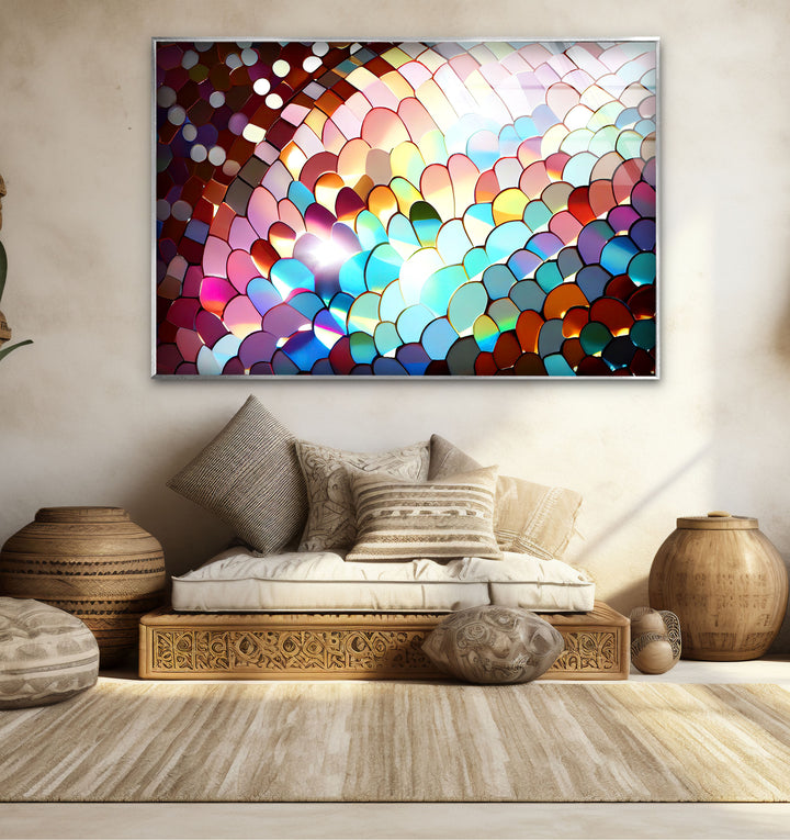 Rainbow Scale Glass Wall Art – Iridescent Abstract Decor Panel