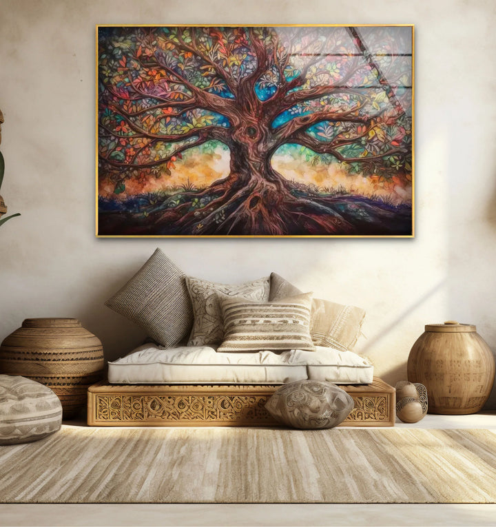 Enchanted Tree of Life Wall Art – Multicolor Fantasy Forest Glass Print - MyPhotoStation