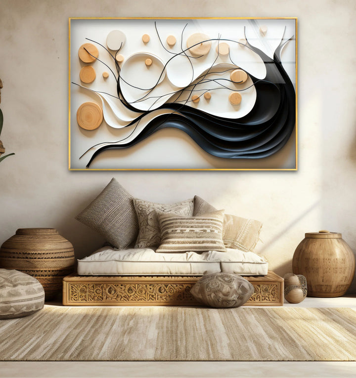 Neutral Abstract Tree Wall Art – Modern Glass Decor with Wood Accents - MyPhotoStation