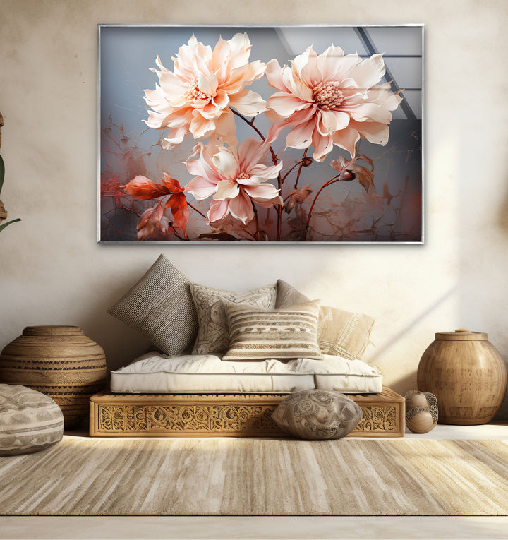 Blush Dahlia Floral Wall Art – Elegante Glasblumen-Wanddekoration