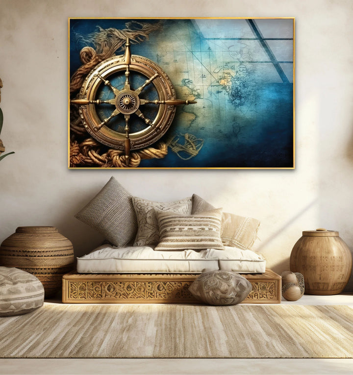 Nautical Compass Wall Art – Vintage Ocean Map Glass Print for Interior Elegance - MyPhotoStation