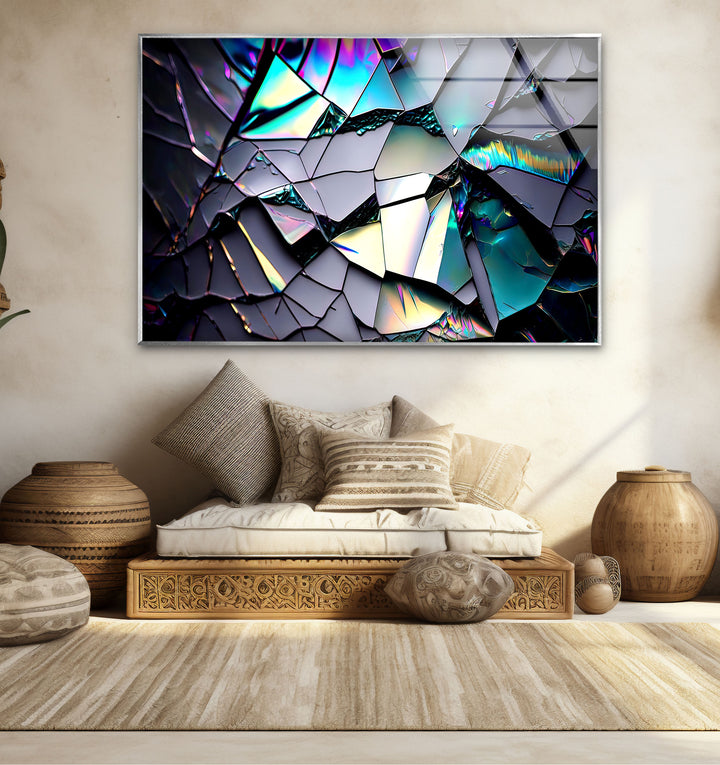 Zerbrochenes Prisma-Glas-Wandbild – Schillernder abstrakter Bruchdruck 