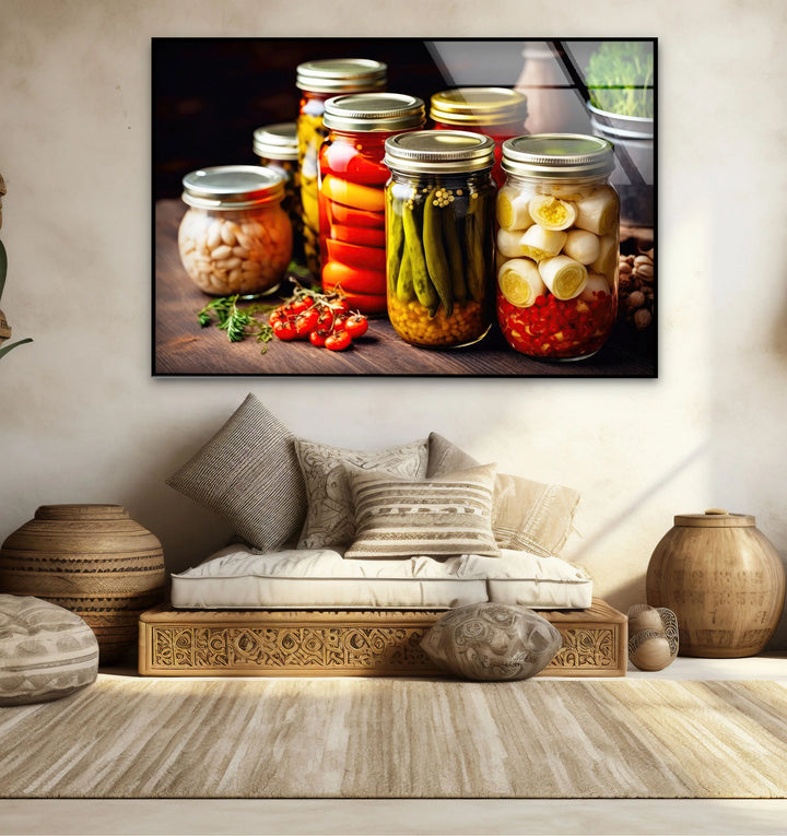 Rustic Kitchen Wall Art – Colorful Pickled Vegetables in Glass Jars Print - MyPhotoStation