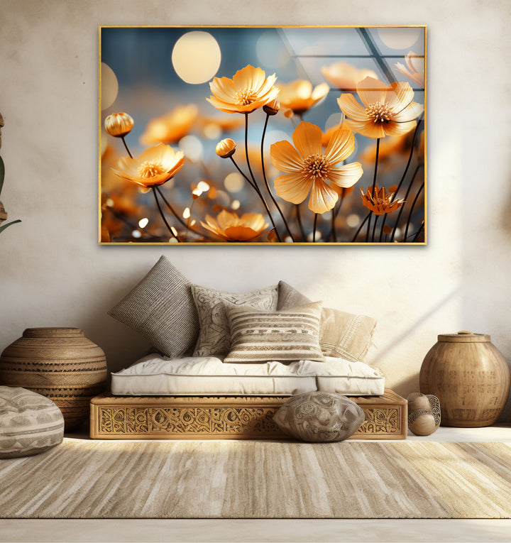 Golden Petal Bloom Wall Art – Elegant Yellow Flower Glass Print Décor