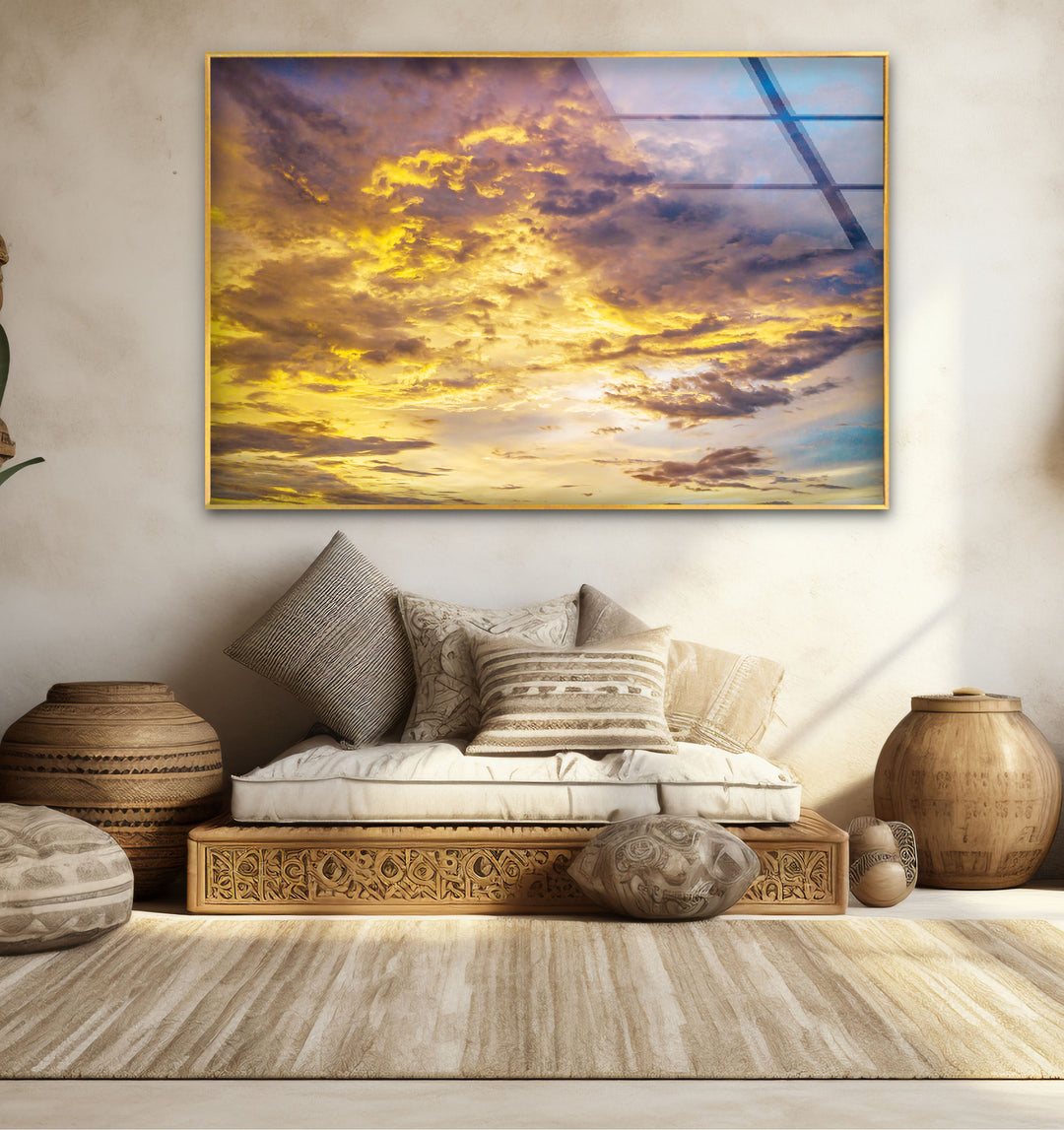 Golden Cloudscape Wall Art – Tranquil Sunset Sky Print for Serene Decor