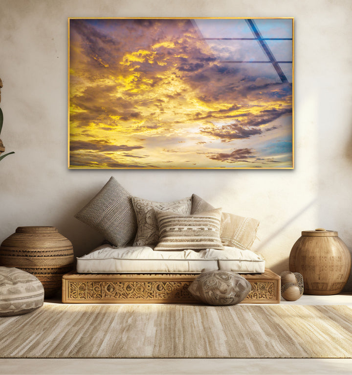 Golden Cloudscape Wall Art – Tranquil Sunset Sky Print for Serene Decor