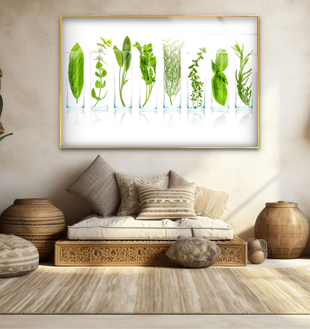 Modern Kitchen Herb Wall Art – Fresh Green Culinary Herbs in Glass Jars Print - MyPhotoStation