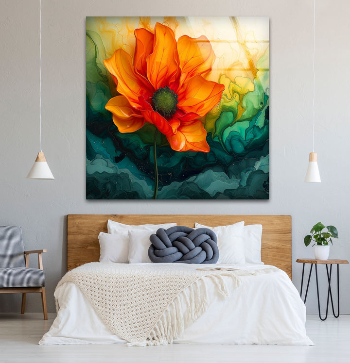 Flower & Marble Design Glass Wall Art print picture on glass, Tempered Glass Wall Art
