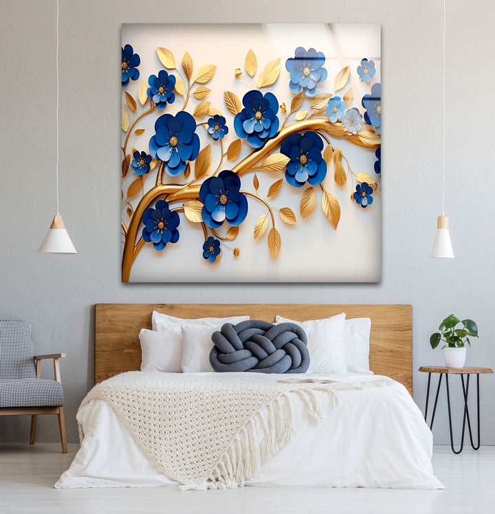 Navy Blue with Golden Details Glass Wall Art glass photo prints, glass picture prints
