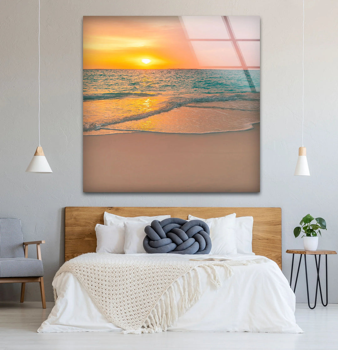 Tranquil Sunset Beach Wall Art – Coastal Ocean Waves with Soft Orange Glow - MyPhotoStation