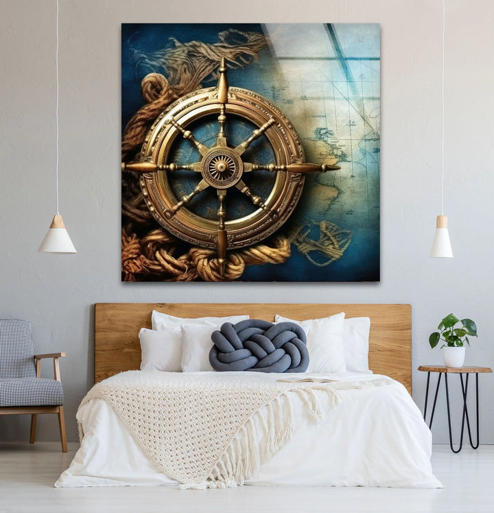 Nautical Compass Wall Art – Vintage Ocean Map Glass Print for Interior Elegance - MyPhotoStation