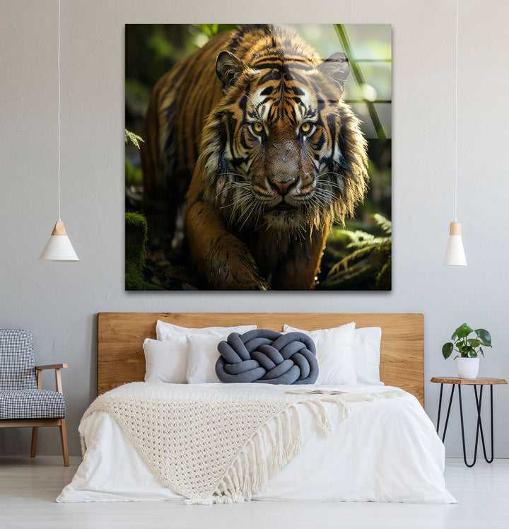 Wilder Tigerblick Wandkunst – Wildes Dschungel-Raubtier-Glasdruck-Dekor