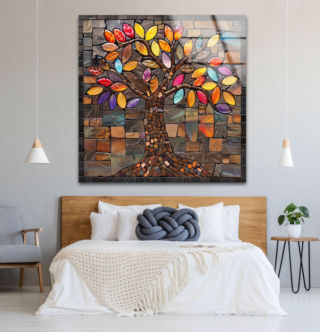 Mosaic Life of Tree Glass Wall Art picture on glass wall art, photos printed on glass