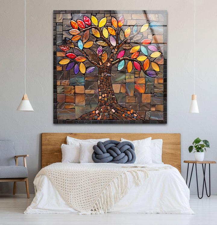 Mosaic Life of Tree Glass Wall Art picture on glass wall art, photos printed on glass