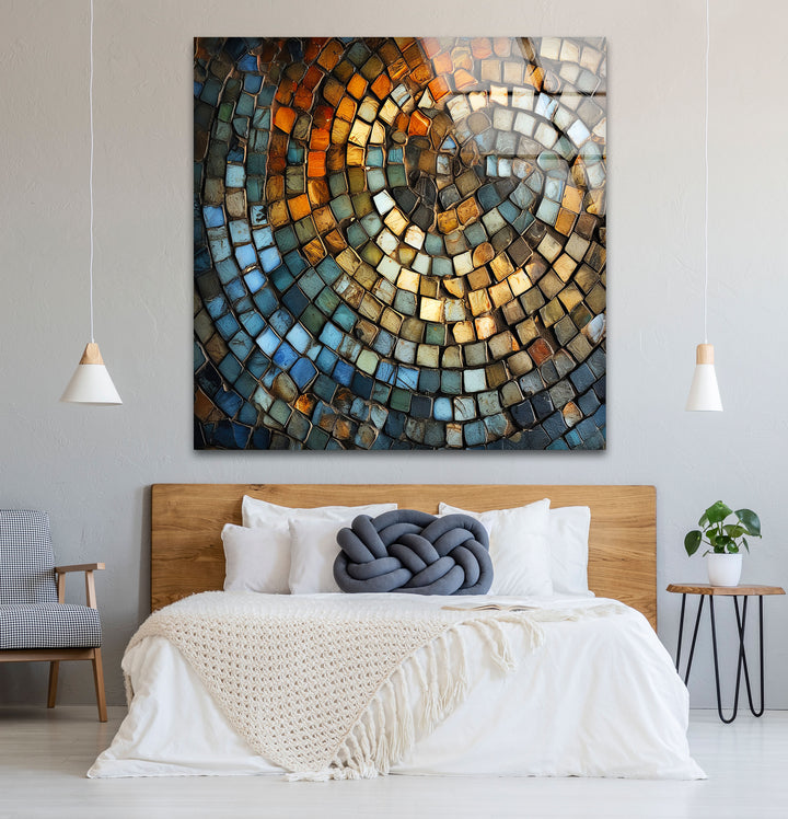 Rustikale Mosaik-Wandkunst – Abstraktes Spiraldesign aus Steinfliesen für moderne Innenräume