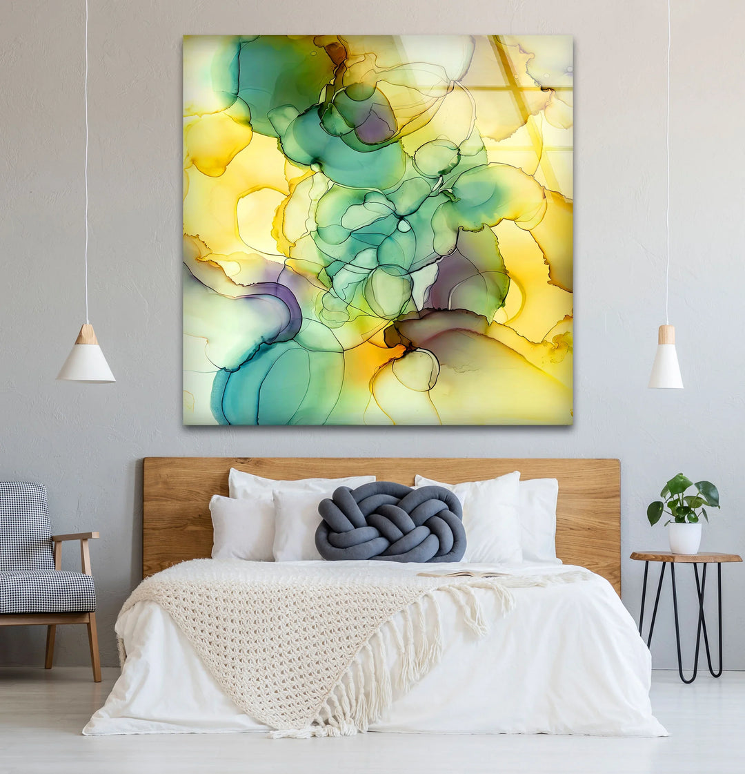 Yellow Green Abstract Wall Art – Modern Glass Print for Bright Interiors - MyPhotoStation