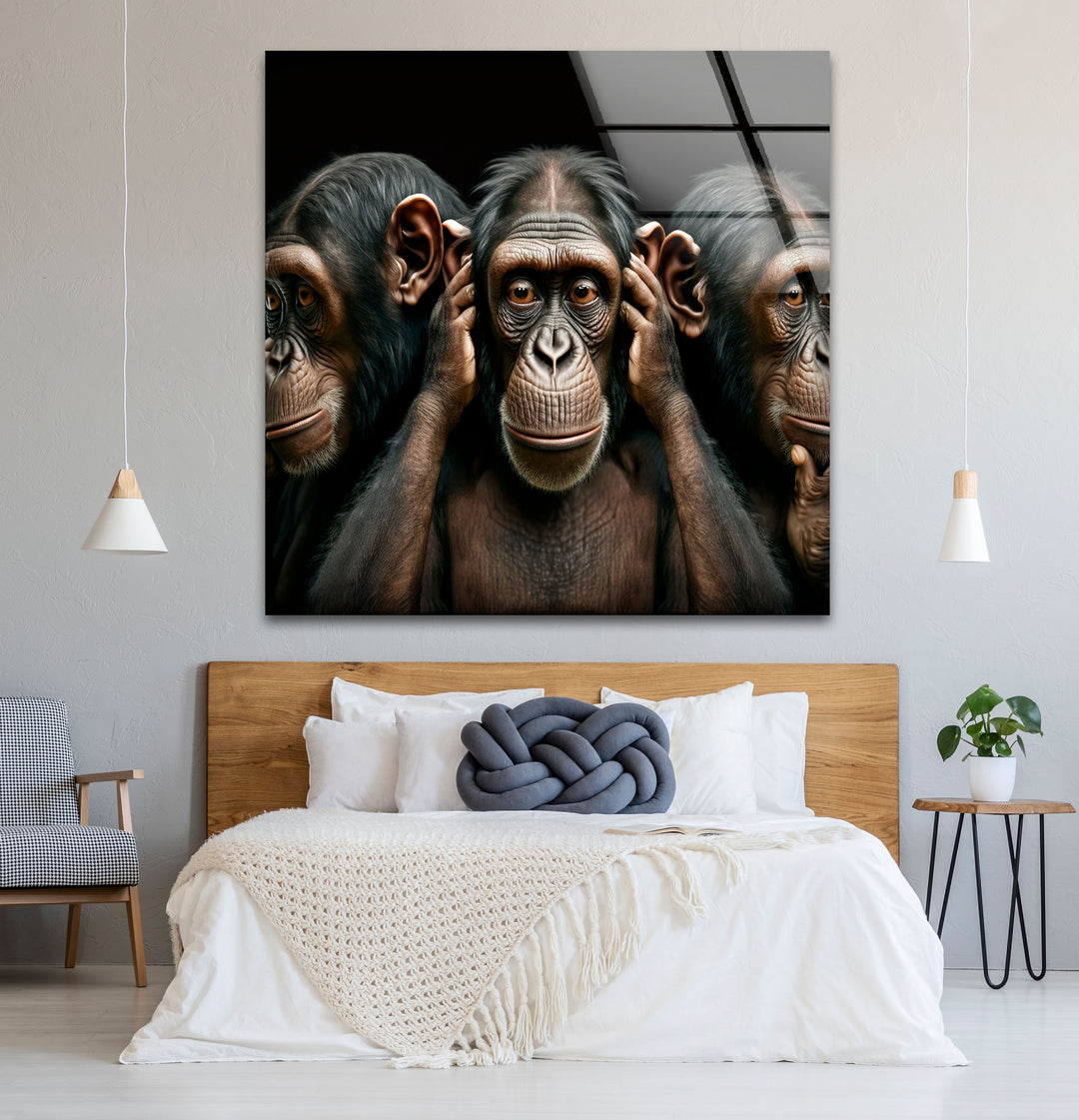 Three Wise Monkeys Wall Art – Speak No Evil Hear No Evil See No Evil Glass Print