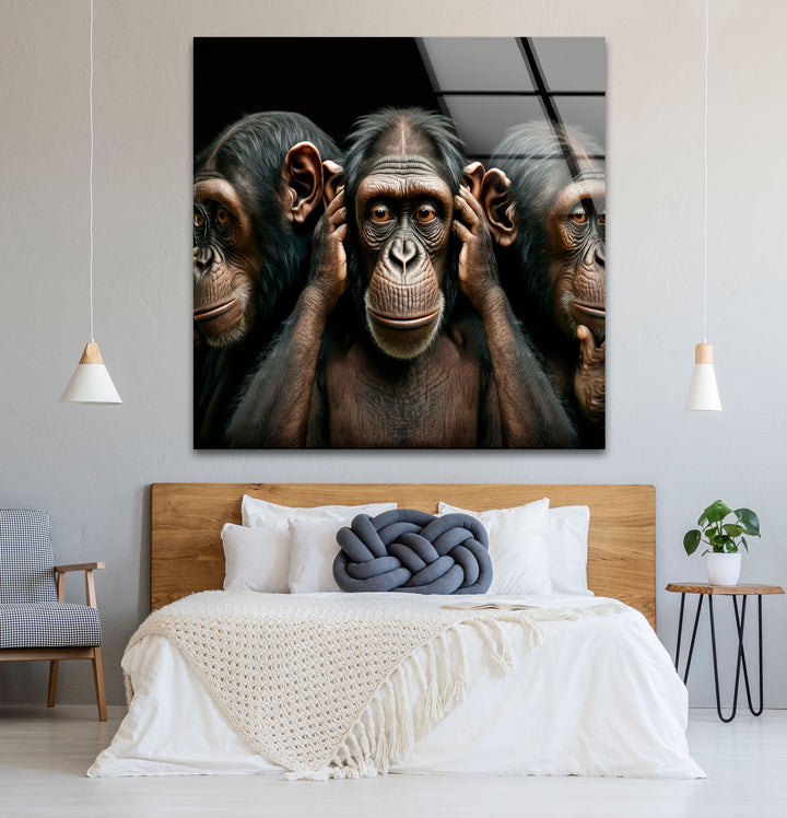 Three Wise Monkeys Wall Art – Speak No Evil Hear No Evil See No Evil Glass Print
