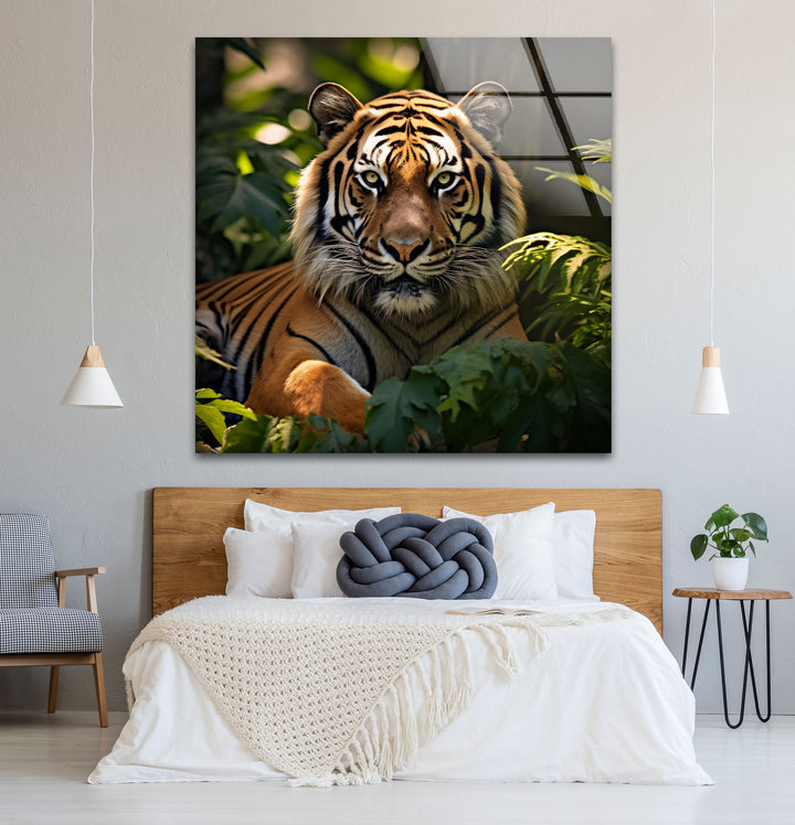 Majestätische Tiger-Wandkunst – Dschungel-Wildtier-Glasdruck-Dekor 