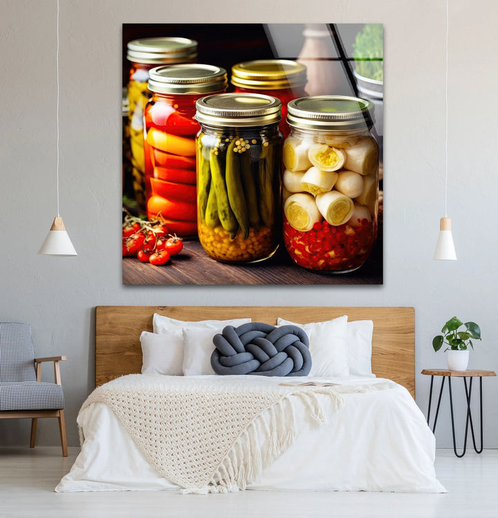 Rustic Kitchen Wall Art – Colorful Pickled Vegetables in Glass Jars Print - MyPhotoStation