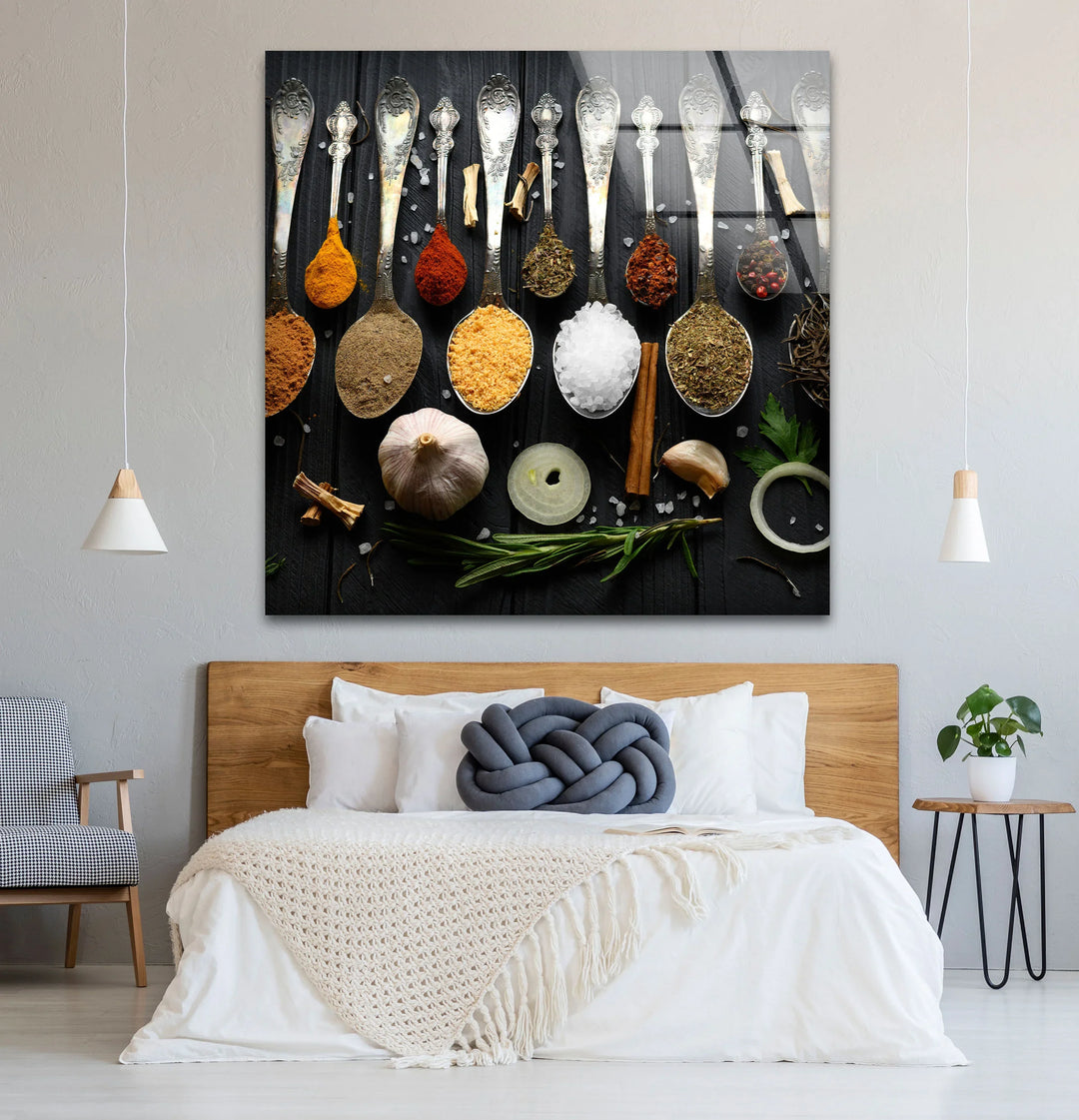 Rustic Kitchen Spices Glass Wall Art – Culinary Herb Spoon Print - MyPhotoStation