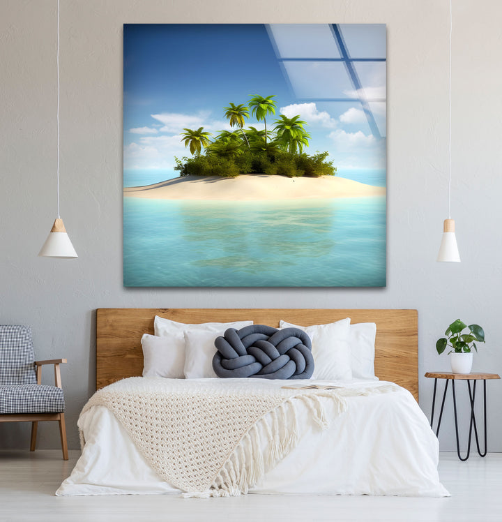Tropical Island Escape Wall Art – Serene Beach Glass Print for Relaxing Interiors