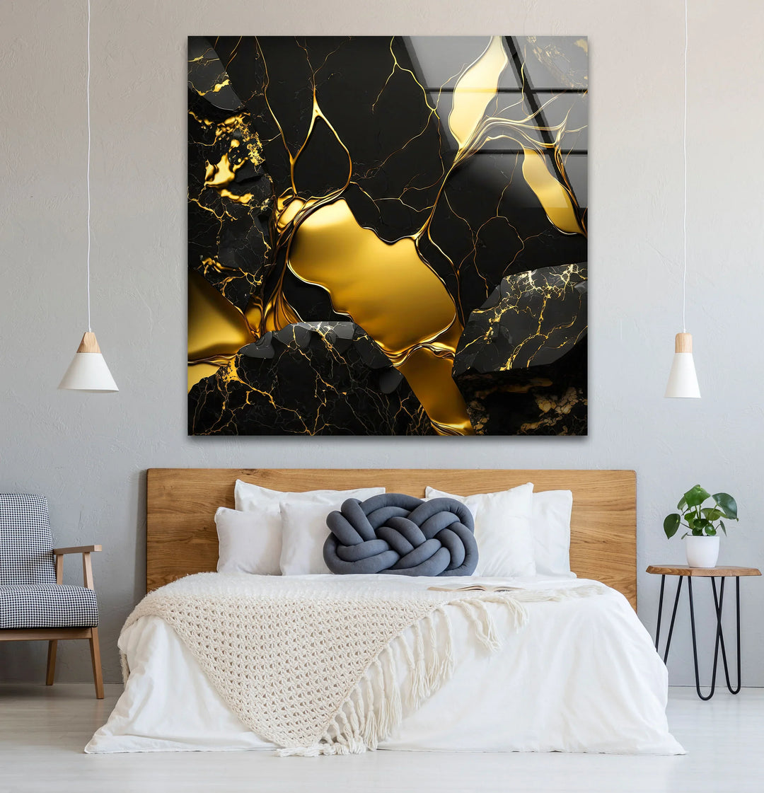 Black and Gold Abstract Wall Art – Modern Glass Print with Luxury Shine - MyPhotoStation
