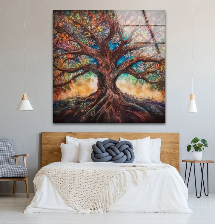 Enchanted Tree of Life Wall Art – Multicolor Fantasy Forest Glass Print - MyPhotoStation