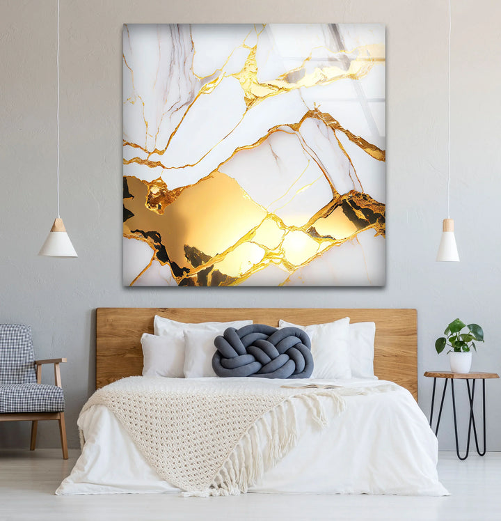 White and Gold Marble Wall Art – Luxury Glass Print for Elegant Interiors - MyPhotoStation