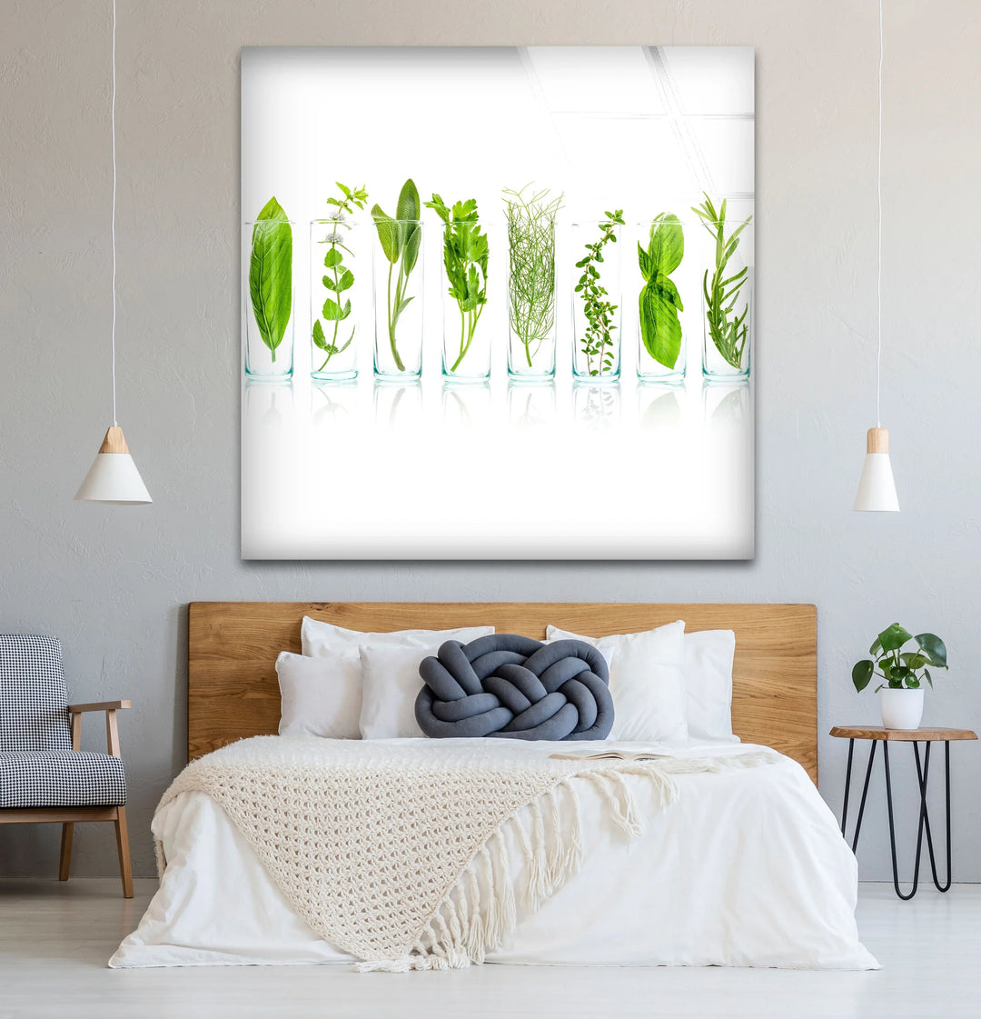 Modern Kitchen Herb Wall Art – Fresh Green Culinary Herbs in Glass Jars Print - MyPhotoStation