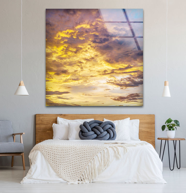 Golden Cloudscape Wall Art – Tranquil Sunset Sky Print for Serene Decor