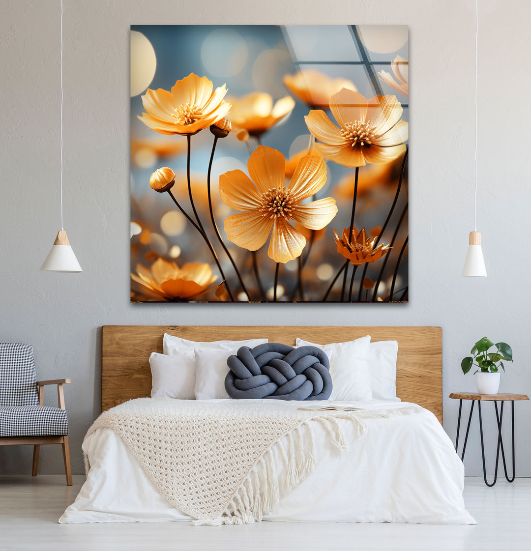 Golden Petal Bloom Wall Art – Elegant Yellow Flower Glass Print Décor