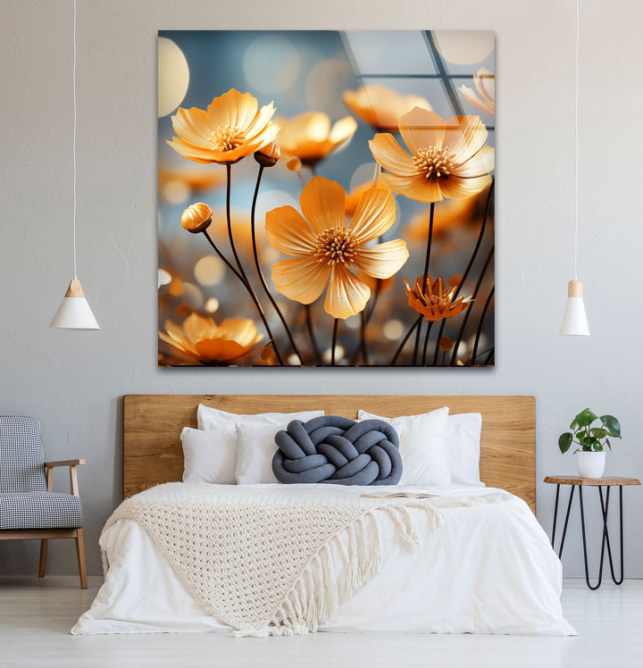 Golden Petal Bloom Wall Art – Elegant Yellow Flower Glass Print Décor