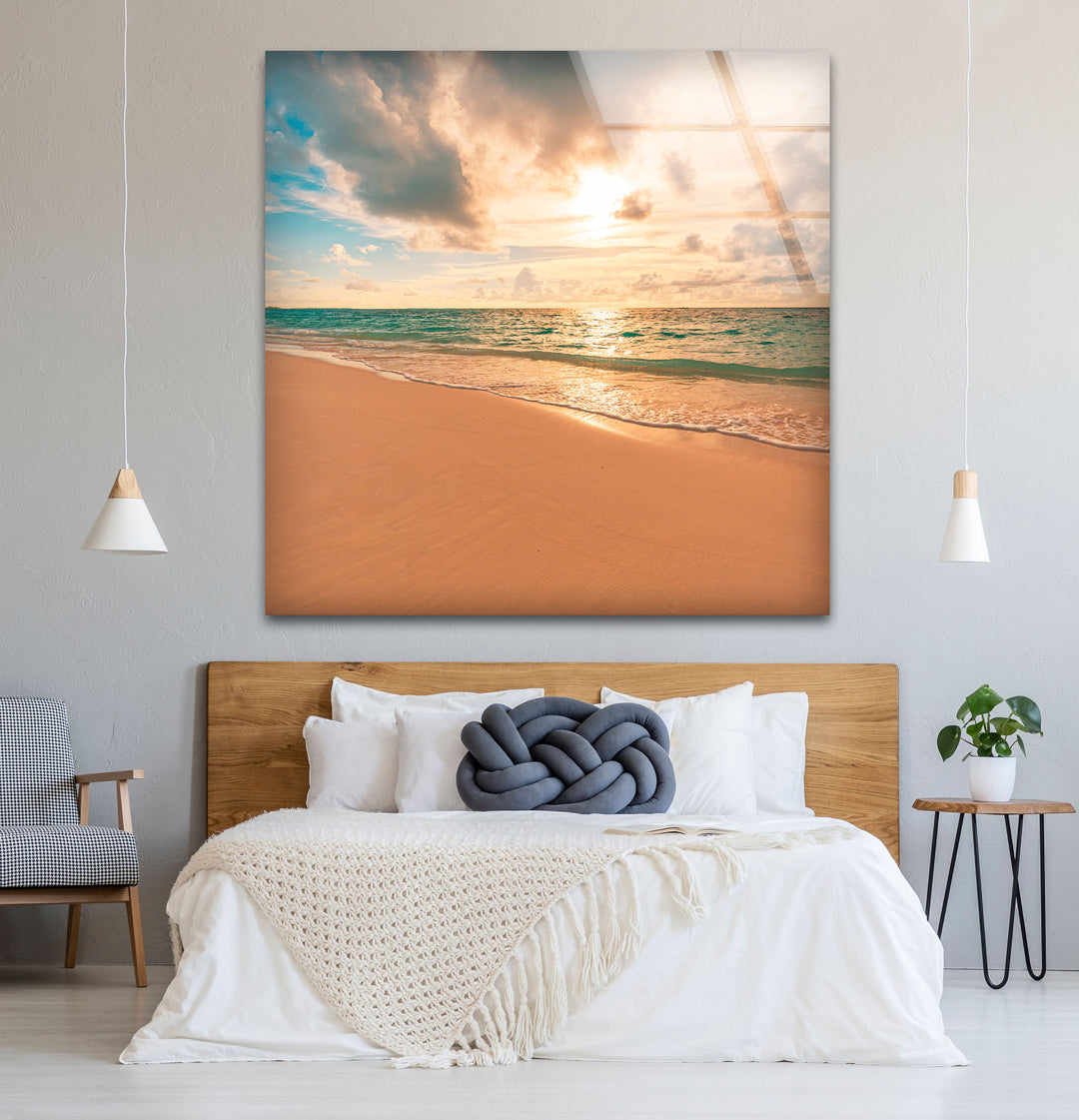 Golden Hour Beach Wall Art – Tranquil Ocean Sunset Print for Serene Spaces