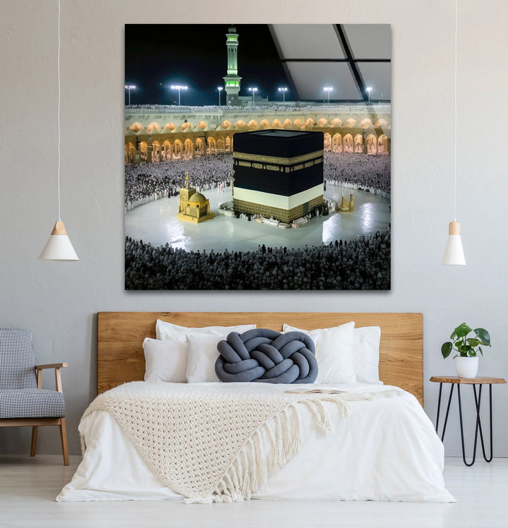 Kaaba Mecca Wall Art – Sacred Islamic Glass Print of Masjid al-Haram at Night - MyPhotoStation