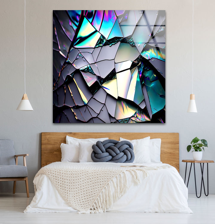 Zerbrochenes Prisma-Glas-Wandbild – Schillernder abstrakter Bruchdruck 