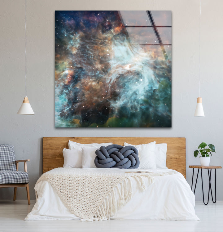 Wandkunst mit kosmischen Nebeln – Ätherischer Glasdruck aus den Tiefen des Weltraums für elegante Innenräume