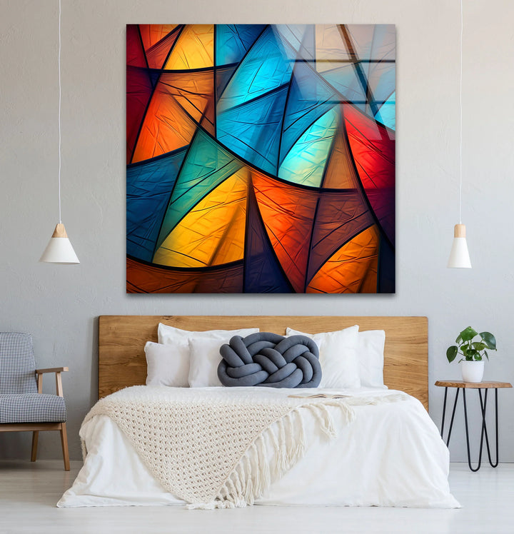 Colorful Abstract Geometric Glass Wall Art – Bold Triangle Pattern Decor - MyPhotoStation