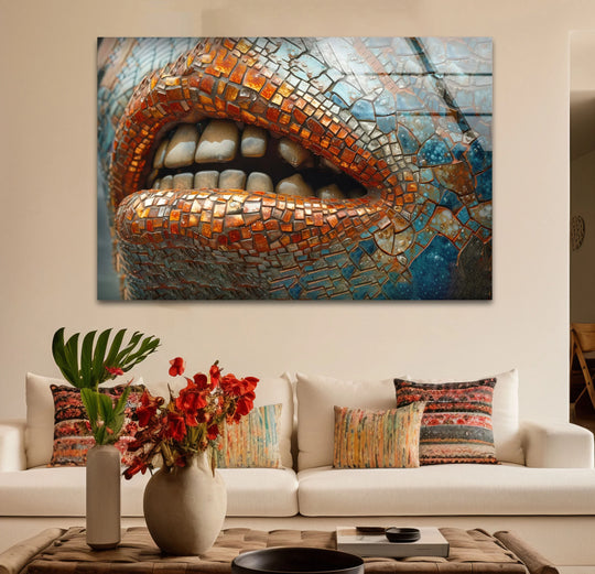 Stained with Woman Lips Details Glass Wall Art - MyPhotoStation