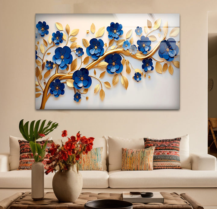 Navy Blue with Golden Details Glass Wall Art Glass Printing Wall Art, Print photos on glass
